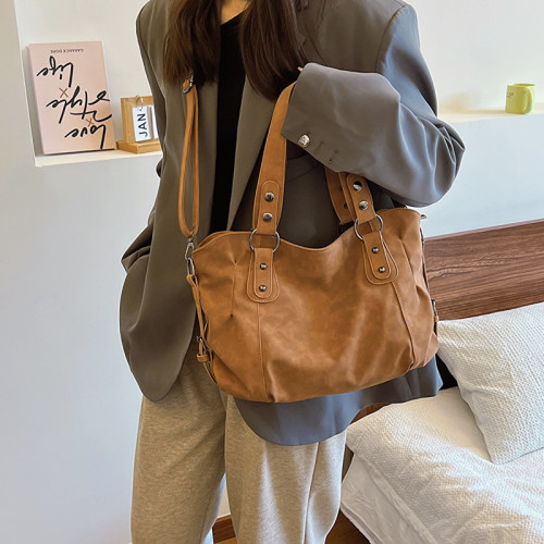 大容量托特包2024新款女包百搭斜後背包磨砂純色單肩腋下包