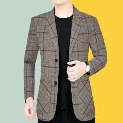 新款秋冬季商務休閒西服外套男春秋款中年男士高檔格子西裝韓版潮