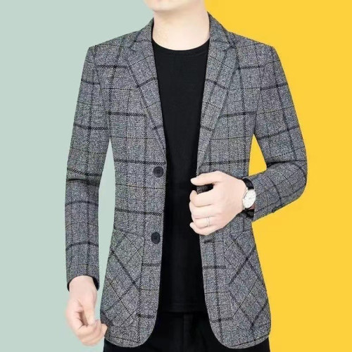 新款秋冬季商務休閒西服外套男春秋款中年男士高檔格子西裝韓版潮