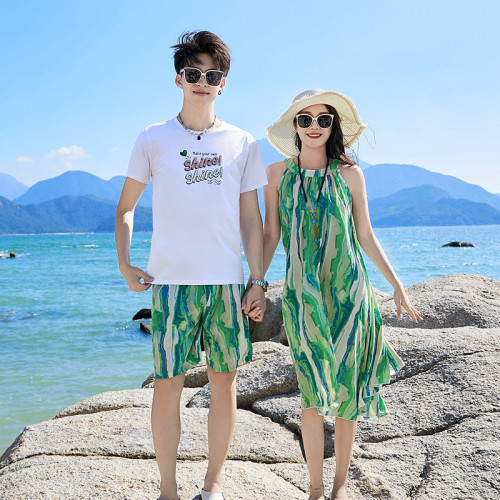 度假波西米亞沙灘親子裝夏裝新款潮母女母子一家三四口短袖連衣裙