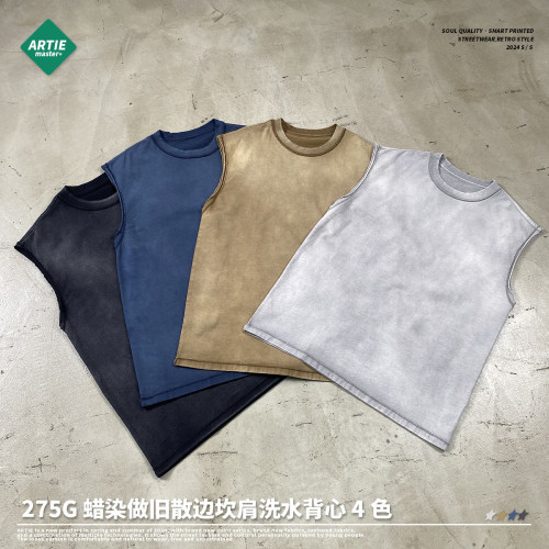 ARTIE男裝|2025新品散邊蠟染做舊洗水坎肩背心男美式街潮復古半袖
