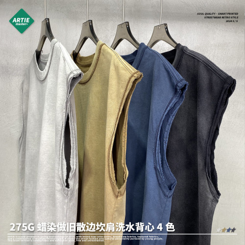 ARTIE男裝|2025新品散邊蠟染做舊洗水坎肩背心男美式街潮復古半袖