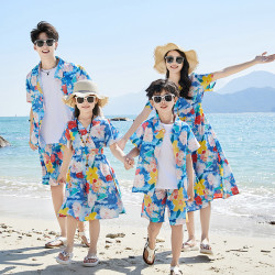 2025新款親子裝一家三四口沙灘海邊母女連衣裙三亞海南度假潮範
