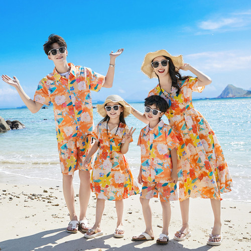 網紅親子裝夏裝一家三口四口波西米亞母女連衣裙旅遊度假沙灘套裝