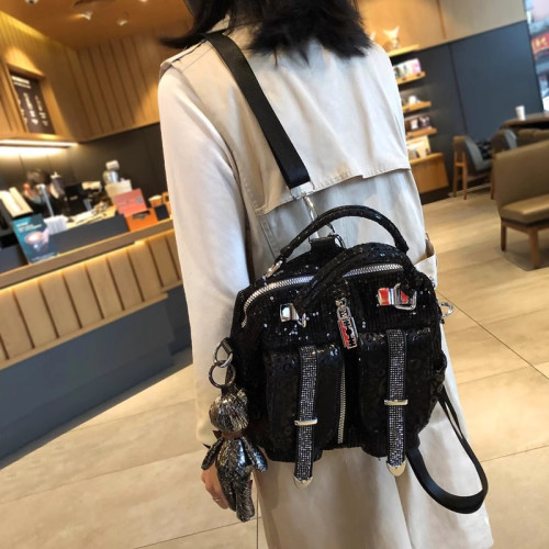 2025新款時尚女包手提雙肩包多用亮片斜後背包潮韓版百搭氣質單肩包