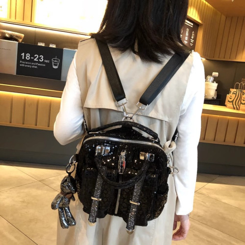 2025新款時尚女包手提雙肩包多用亮片斜後背包潮韓版百搭氣質單肩包