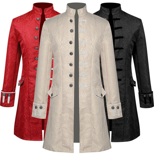 2025春秋新款西班牙中世紀服飾男士純色提花演出服外套服裝