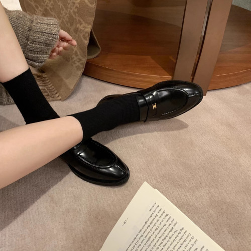 葡萄媽studiolee 英倫風圓頭小金釦單鞋女內增高樂福小皮鞋女加絨
