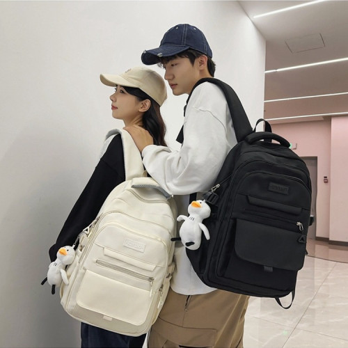 高中生設計感書包女 初中生學院風雙肩包純色大學生簡約百搭後背包