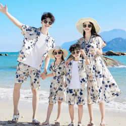 春夏新款三亞旅遊沙灘裙親子裝拍照海邊度假顯瘦波西米亞連衣裙