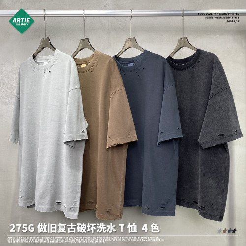 ARTIE男裝|2025春夏新品275g復古做舊割破壞洗水t恤男美式潮牌t恤