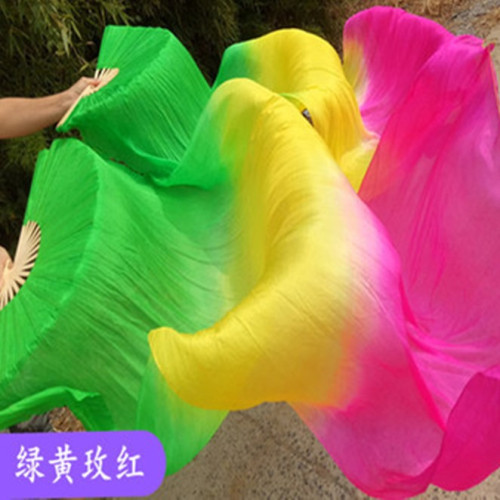 真絲肚皮舞雙扇彩色長綢扇加長舞蹈長扇子七彩跳舞扇紅昭願舞蹈扇