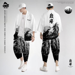 國潮道袍防曬服和服國風七分袖開衫襯衫夏季和風日系雪山羽織 潮
