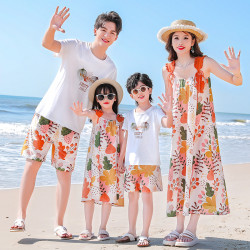 2025款夏季親子裝一家三口四口度假休閒裝中長款連衣裙