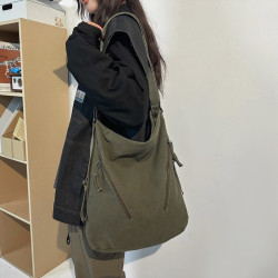 兩用單肩包大容量復古帆布包女2023新款大學生雙肩書包百搭托特包