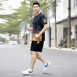 男士跑步速乾運動套裝男夏季冰絲加肥加大衣短褲短袖運動服套裝夏