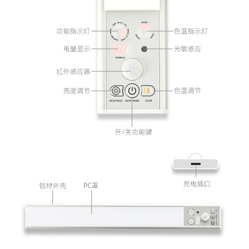 超薄智能電量顯示人體感應燈磁吸長條led衣櫃櫥櫃酒櫃燈條小夜燈