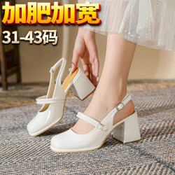 【178-B3】法式瑪麗珍鞋女大碼女高跟鞋包頭涼鞋圓頭胖腳寬腳女鞋
