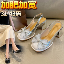 【178-B96】大碼高跟鞋胖腳寬腳瑪麗珍鞋包頭涼鞋女加肥加寬女鞋