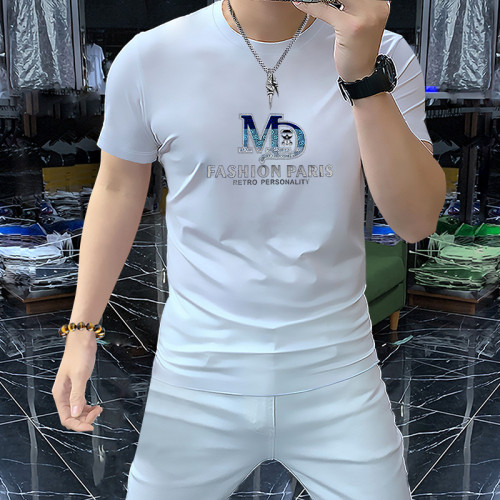 男士圓領短袖T恤時尚個性潮男上衣夏季現款歐潮男裝半袖套頭修身