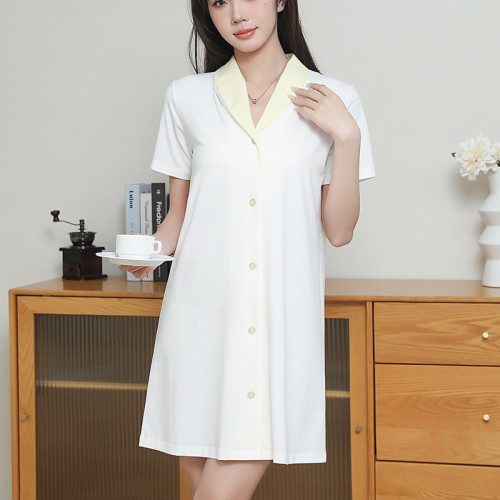 2024新春夏季棉莫中長款女士短袖睡衣裙子家居服睡衣睡裙