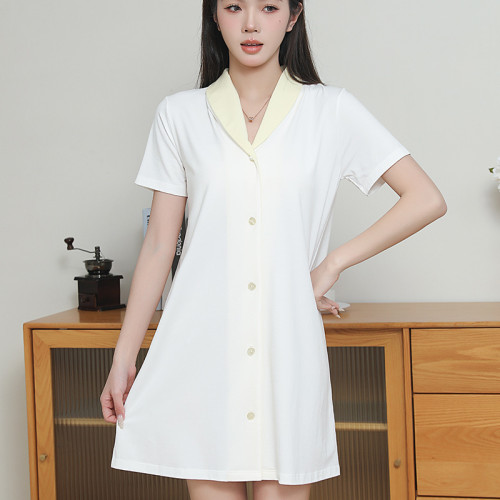 2024新春夏季棉莫中長款女士短袖睡衣裙子家居服睡衣睡裙