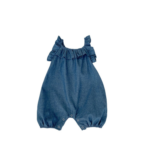嬰幼兒純棉透氣牛仔短爬服甜美可愛女寶寶夏季新款連身衣包屁衣