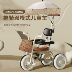 遛娃車兒童三輪車腳踏車1-3-6嵗寶寶腳蹬車手推車輕便復古自行車