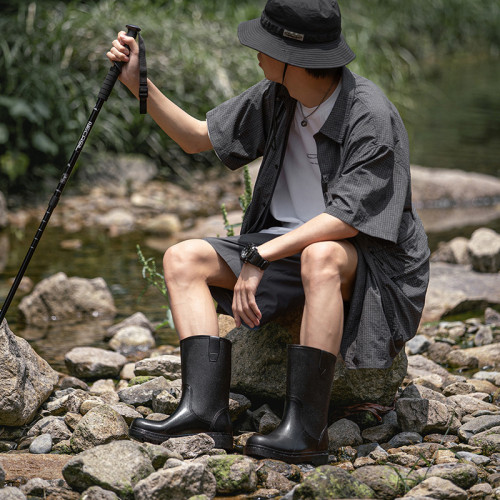 新款時尚百搭男款雨鞋簡約中高筒雨靴防水水靴外穿鞋工作套筒男鞋