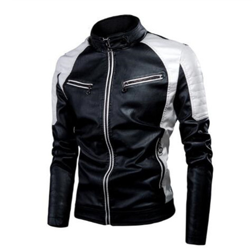 皮衣插色立領PU皮機車服外套春秋季薄款休閒皮夾克男ebay