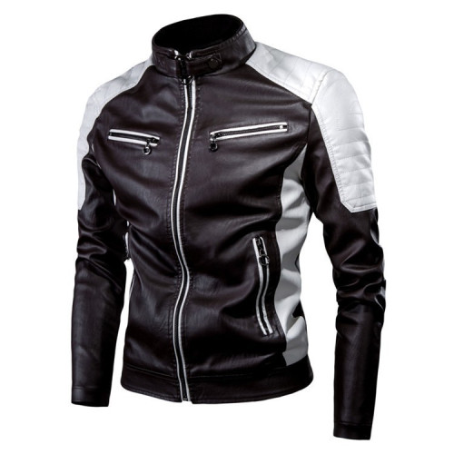 皮衣插色立領PU皮機車服外套春秋季薄款休閒皮夾克男ebay