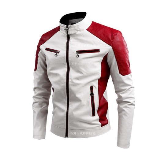 皮衣插色立領PU皮機車服外套春秋季薄款休閒皮夾克男ebay