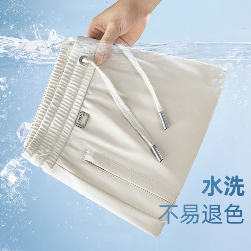 2025夏季薄款男桑蠶絲夏季清涼親膚松緊腰直筒寬松男褲