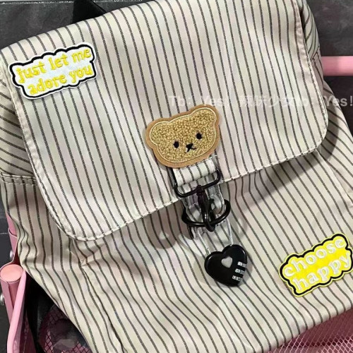 辣味少女自製 卡通可愛小熊條紋雙肩包百搭韓版日系mini小書包