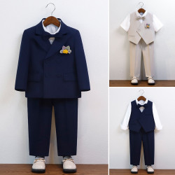 男童禮服春夏新款馬甲套裝兒童西裝英倫婚禮花童主持走秀演出西服