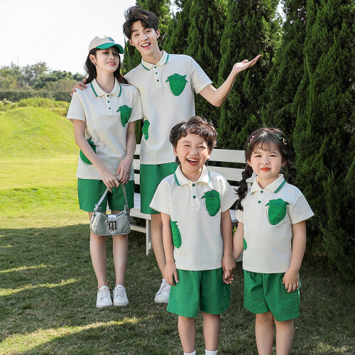 網紅休閒親子裝春夏季母女裝一家三口四口短袖親子polo衫2024新款