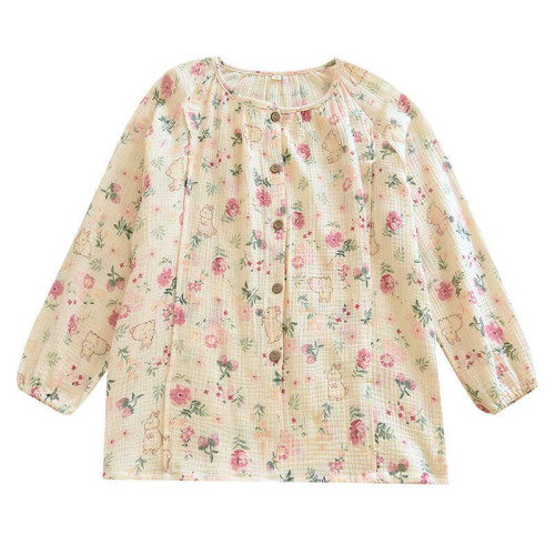 孕婦睡衣單件上衣春秋季純棉縐布哺乳衣夏薄紗布月子服産後喂奶衣