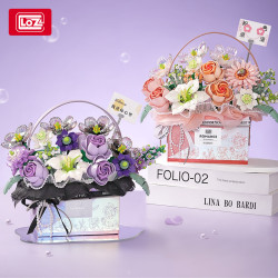 loz積木花籃1951玫瑰花積木擺件幻彩盆景裝飾拼裝玩具禮盒生日禮