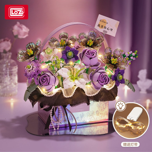 loz積木花籃1951玫瑰花積木擺件幻彩盆景裝飾拼裝玩具禮盒生日禮