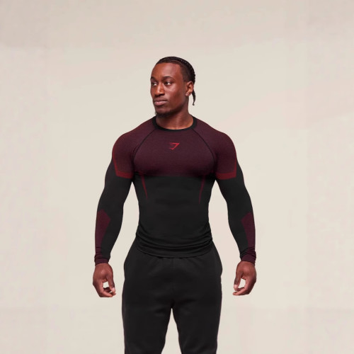 GYMSHARK新款跑步運動健身長袖上衣休閒透氣緊身長袖休閒跑步鯊魚