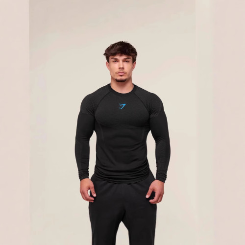 GYMSHARK新款跑步運動健身長袖上衣休閒透氣緊身長袖休閒跑步鯊魚