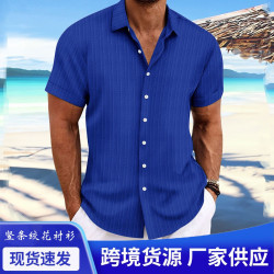 夏季2025新款純色竪紋麻料襯衫男休閒戶外透氣絞花松弛感襯衫