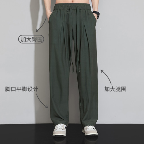 M-8XL運動冰絲長褲男夏季透氣直筒潮牌速乾休閒褲大碼春秋工裝褲