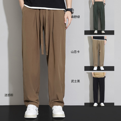 M-8XL運動冰絲長褲男夏季透氣直筒潮牌速乾休閒褲大碼春秋工裝褲