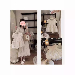 韓國童裝2024夏季新款女童洋氣刺綉蕾絲連衣裙親子裝母女炸街a類