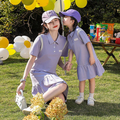 高級POLO領親子裝夏裝一家四口洋氣短袖韓版母女裝連衣裙