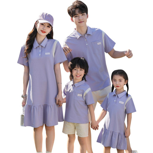 高級POLO領親子裝夏裝一家四口洋氣短袖韓版母女裝連衣裙