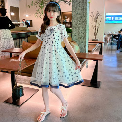 2025夏季女童甜美可愛波點連衣裙女孩時尚休閒洋氣圓點中長裙子