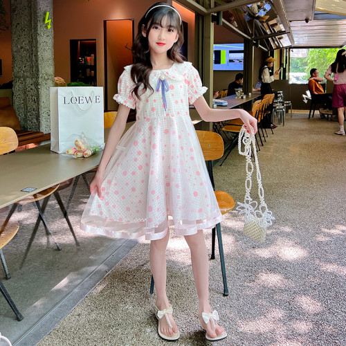 2025夏季女童甜美可愛波點連衣裙女孩時尚休閒洋氣圓點中長裙子