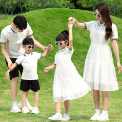 炸街親子裝夏裝2025新款韓版母女裝連衣裙洋氣一家三口四口家庭裝